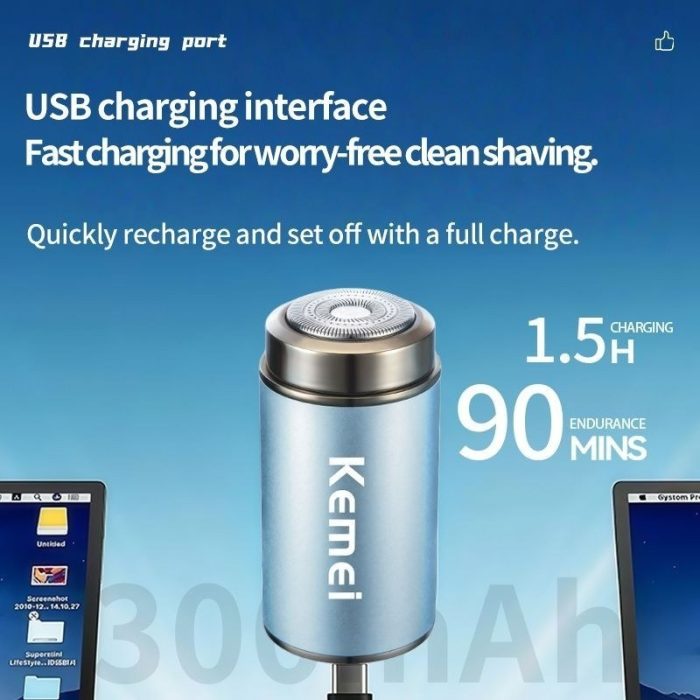 ماشین اصلاح موی صورت کیمی مدل KM-T390 ضد آب با برش چرخشی - تصویر 2